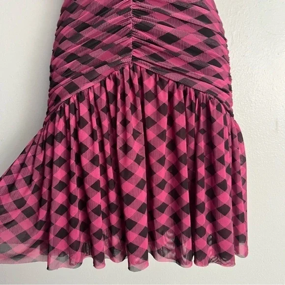 Miss Selfridge Pink Checkered Mesh Fit And Flare Dress 6 - Picture 10 of 16